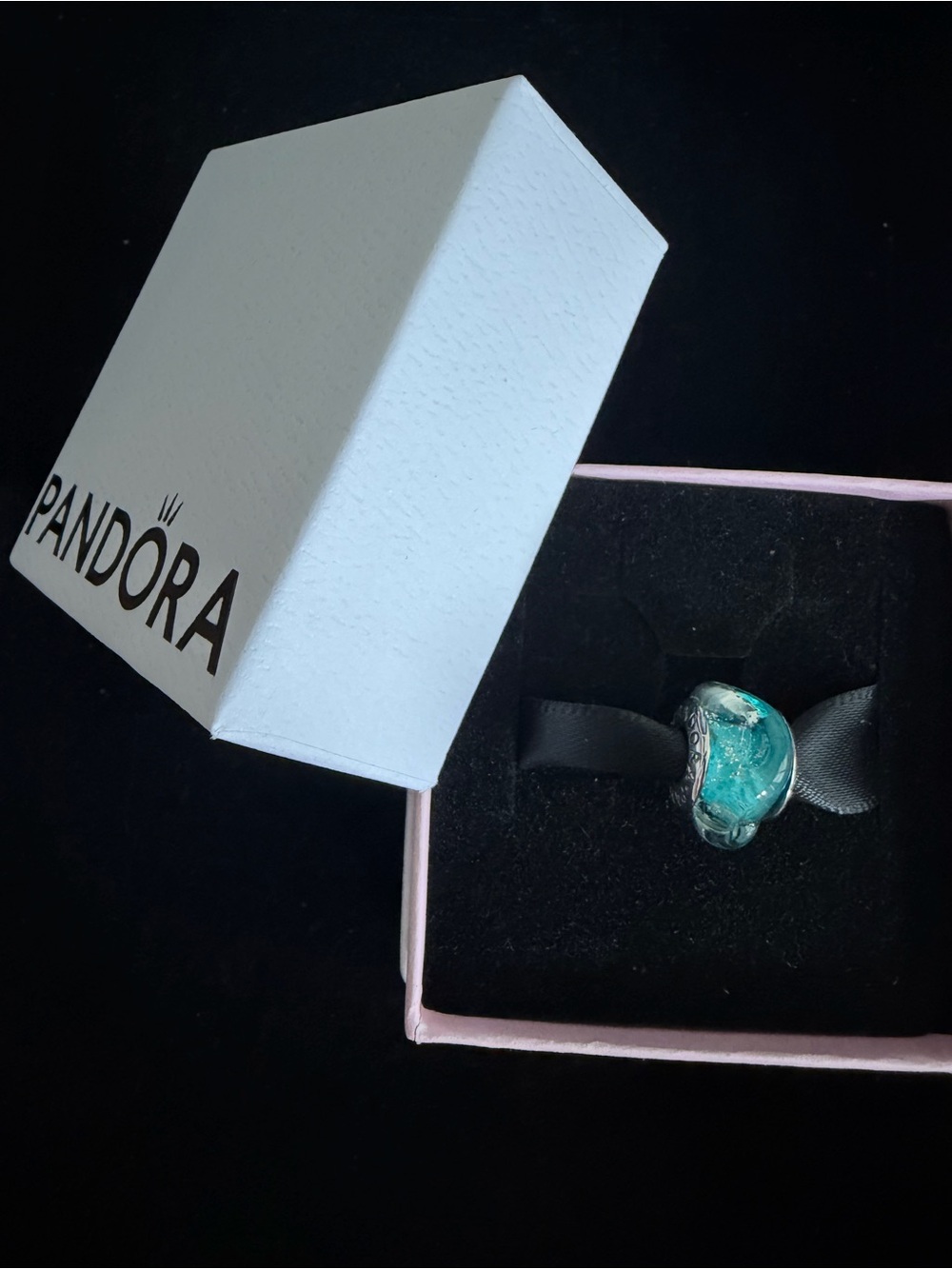 Pandora Turquoise Murano Glass Charm with Silver Accents